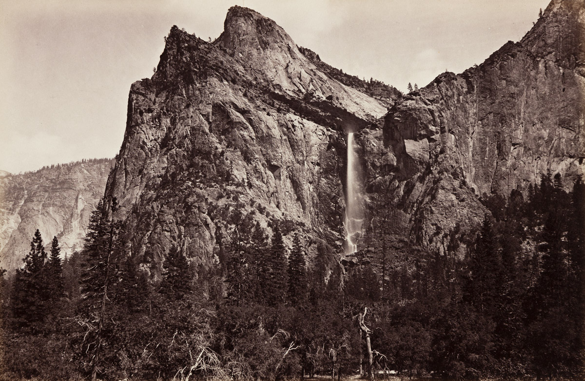 CARLETON E. WATKINS (1829-1916) The Bridal Veil and Cathedral Rocks from the Coulterville Trail.